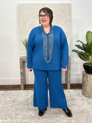 Mat Sweater Knit Crop Pant, Turquoise - Statement Boutique
