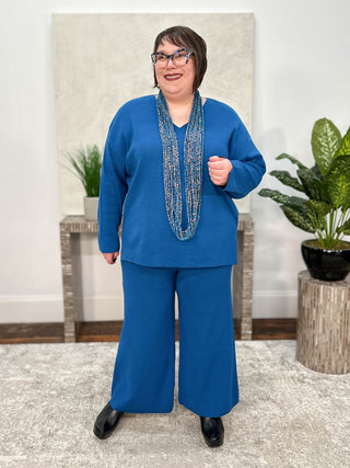 Mat V-Neck Sweater, Turquoise - Statement Boutique