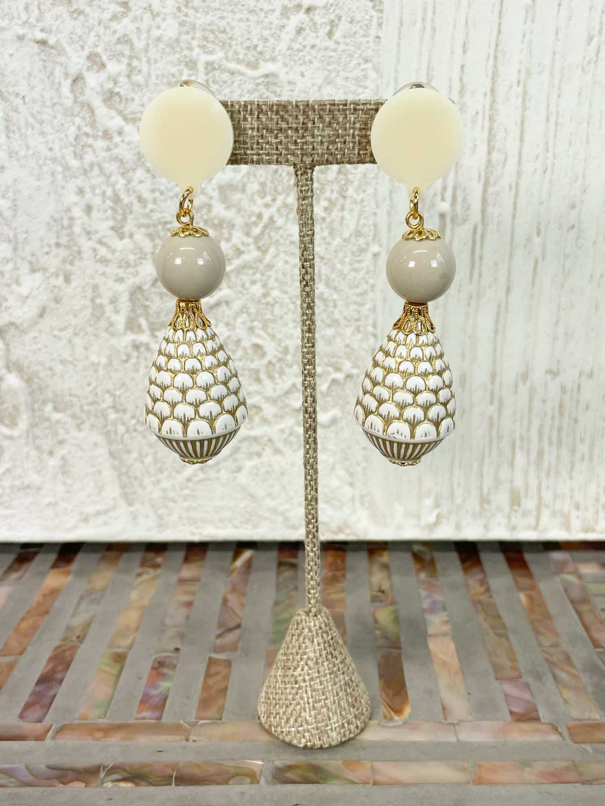 Michaela Malin Cone Clip On Earrings, Beige - Statement Boutique