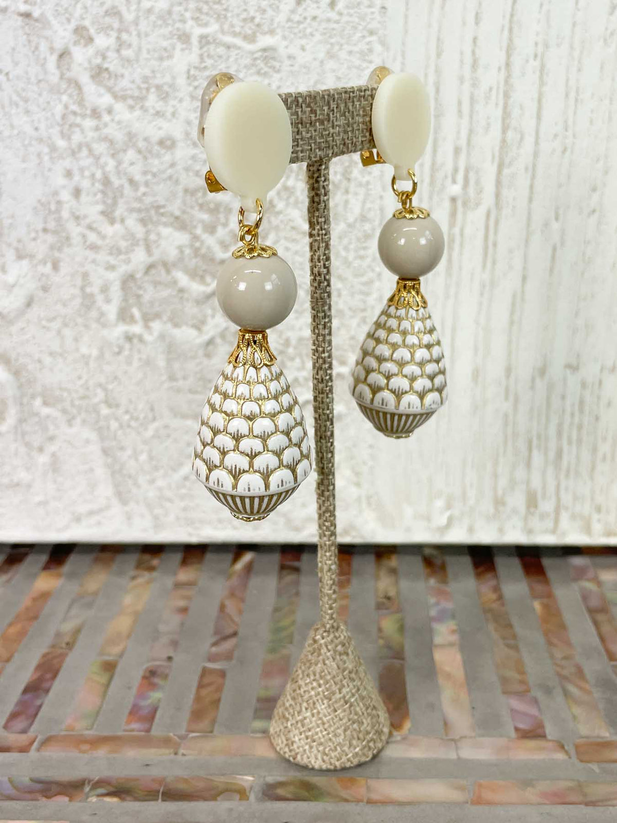 Michaela Malin Cone Clip On Earrings, Beige - Statement Boutique