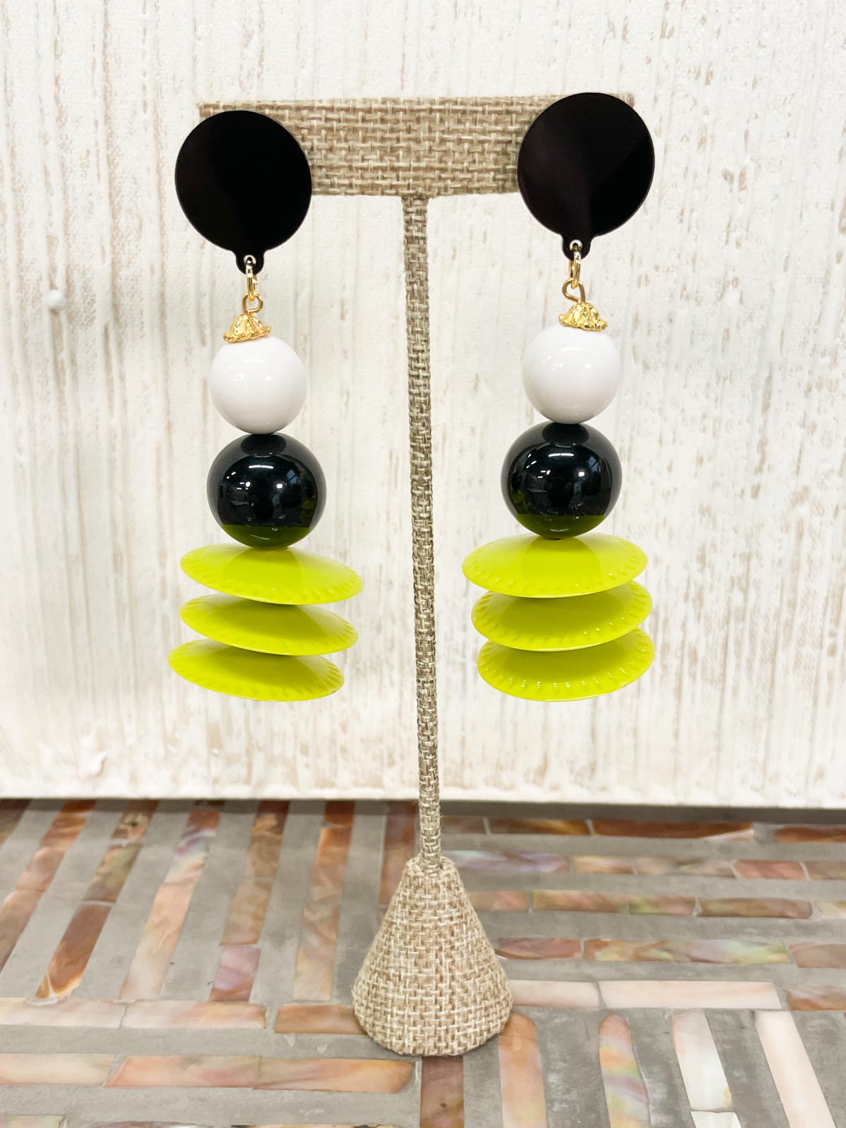Michaela Malin Disco BW Clip On Earrings, Lime - Statement Boutique