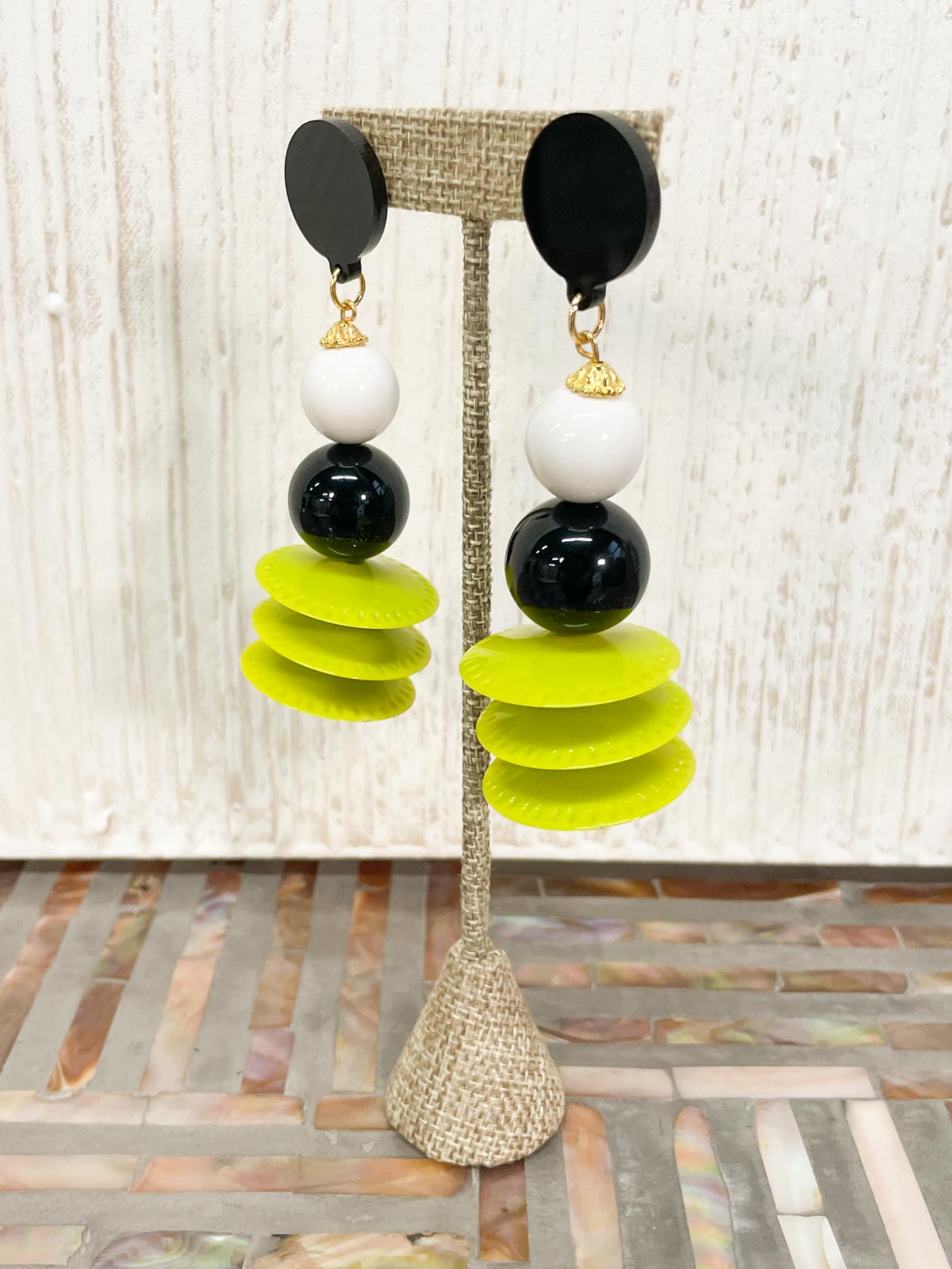 Michaela Malin Disco BW Clip On Earrings, Lime - Statement Boutique