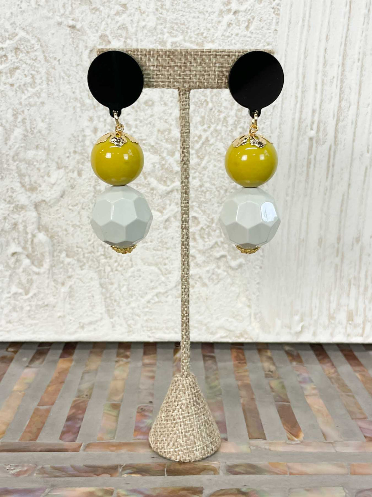 Michaela Malin Donna Pierced Earrings, Beige &amp; Olive - Statement Boutique