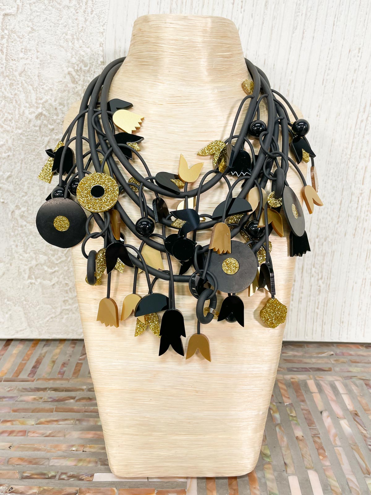 Michaela Malin Mobi Tulips Necklace, Black & Gold - Statement Boutique
