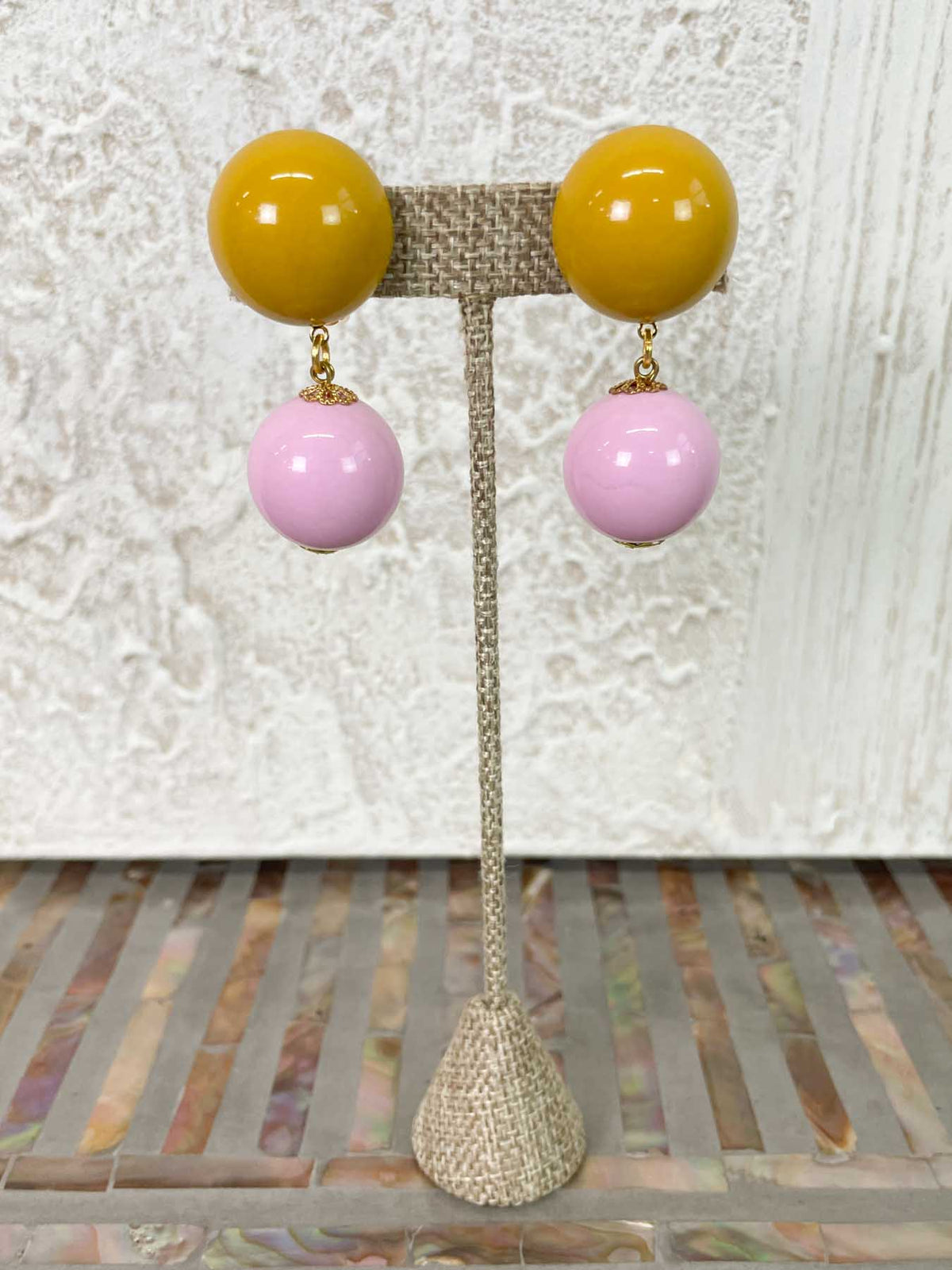 Michaela Malin Sweetie Clip On Earrings, Ochre &amp; Pink - Statement Boutique