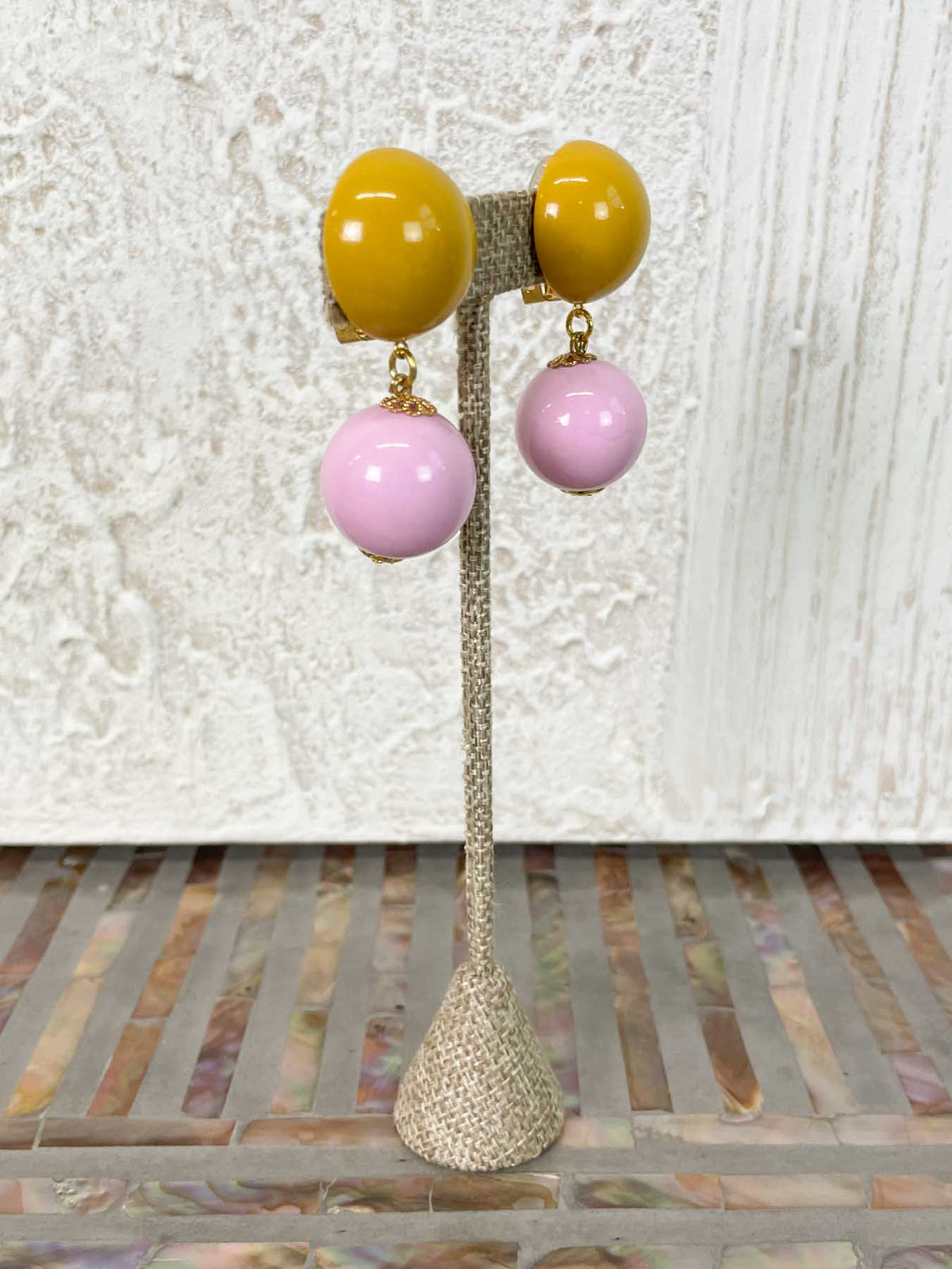 Michaela Malin Sweetie Clip On Earrings, Ochre &amp; Pink - Statement Boutique