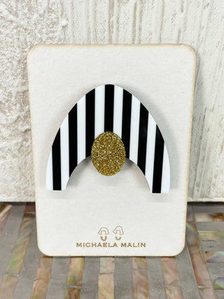 Michaela Malin Swimmer Magnet Brooch, Black/White Stripes & Gold - Statement Boutique
