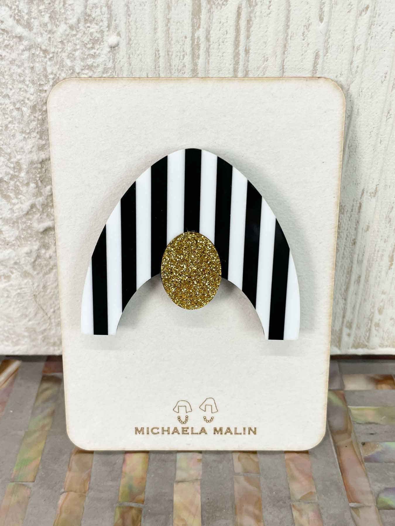 Michaela Malin Swimmer Magnet Brooch, Black/White Stripes & Gold - Statement Boutique