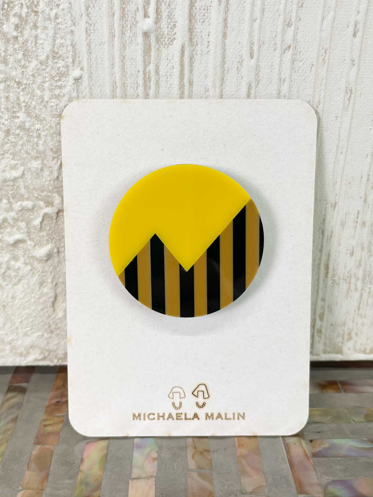 Michaela Malin Thunder Magnet Brooch, Yellow &amp; Black/Brown Stripes - Statement Boutique