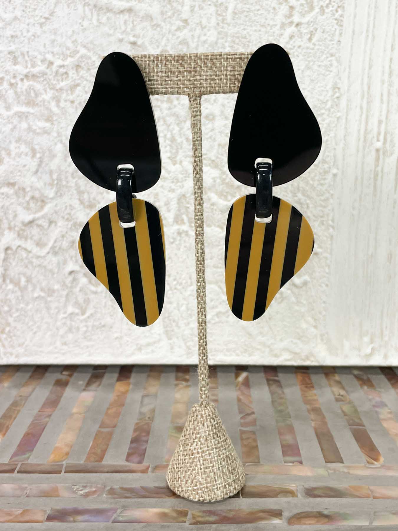Michaela Malin Twins Pierced Earrings, Black & Brown Stripes - Statement Boutique