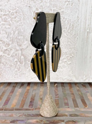 Michaela Malin Twins Pierced Earrings, Black & Brown Stripes - Statement Boutique