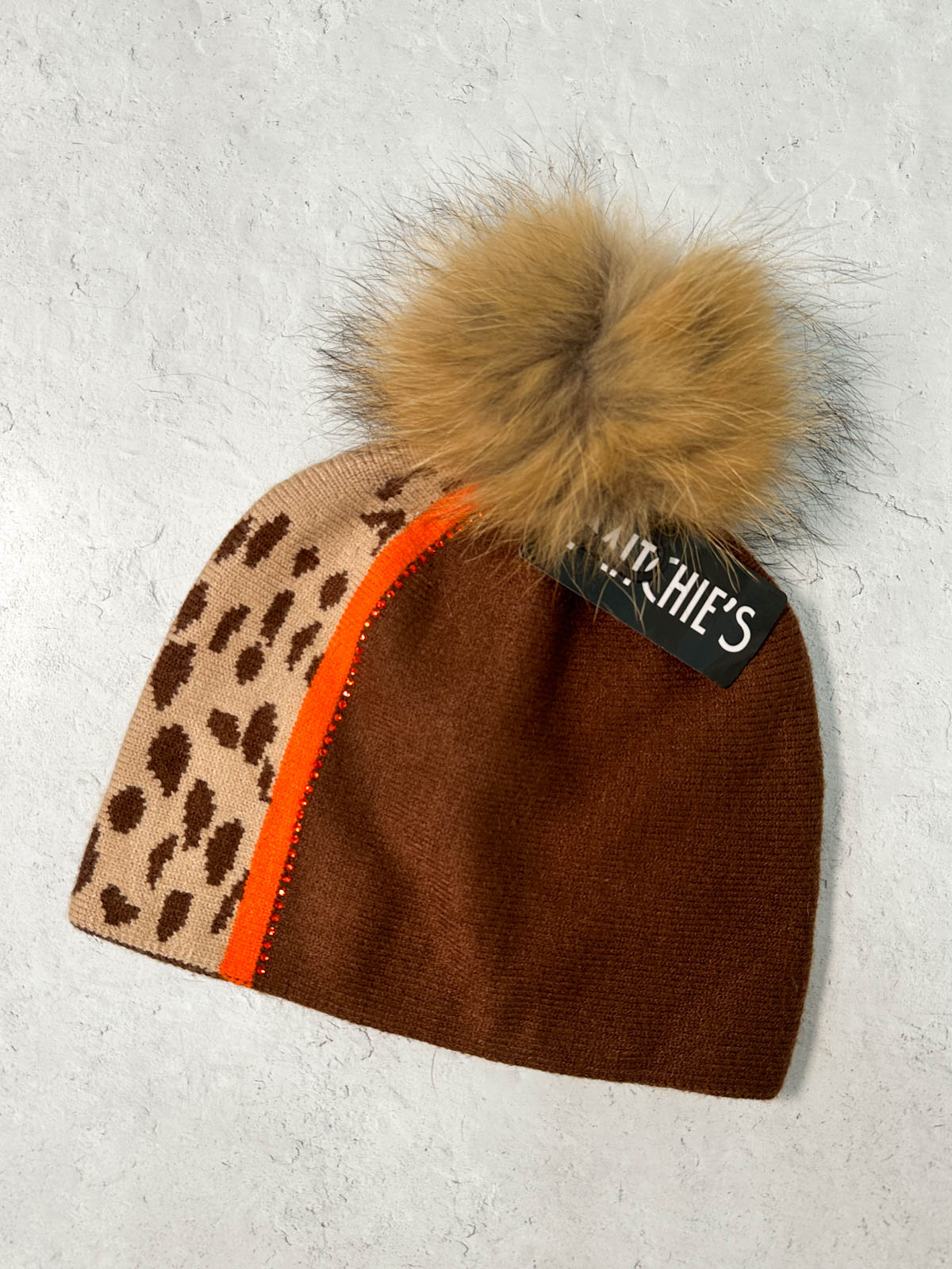 Mitchie\'s Knitted Beanie Monogram 100% Wool Brown Orange Fox Fur mitchies-matchings-rabbit-fur-  main image 4