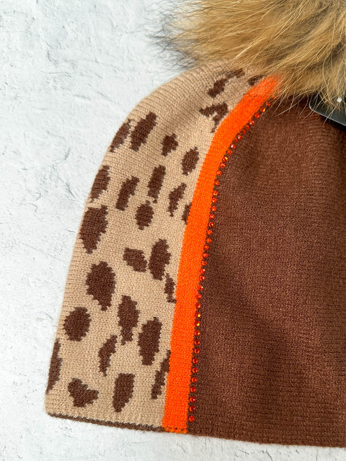 Mitchie\'s Knitted Beanie Monogram 100% Wool Brown Orange Fox Fur mitchies-matchings-rabbit-fur-  main image 2