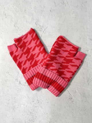 Mitchie's Matchings Houndstooth Fingerless Mittens, Red/Pink - Statement Boutique