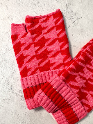 Mitchie's Matchings Houndstooth Fingerless Mittens, Red/Pink - Statement Boutique