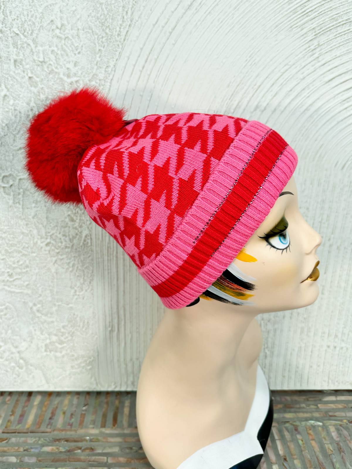 Mitchie\'s Gameday Pom Pom Hat Beanie in Red CPP1 HAAKWEAR PomPom Beanie - Made in USA - Scarlet Red  main image 4