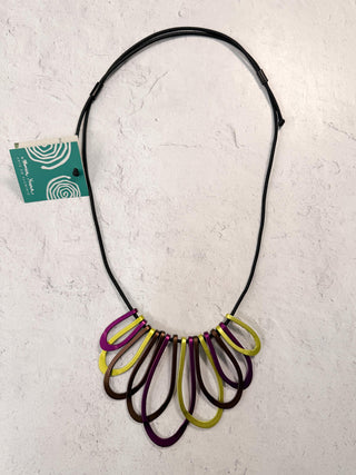 Barcelona Necklace, Purple Chartreuse Brown Combo