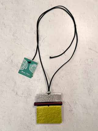 Berlin Pendant Necklace, Silver/Dark Purple/Chartreuse