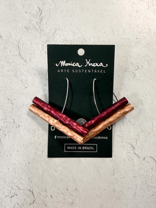 Fes Long Wire Drop Earrings, Burgundy/Rose Gold