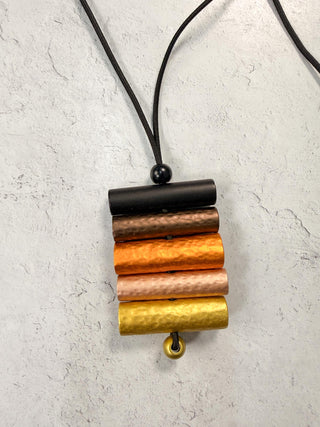 Florence Pendant Necklace, Black Brown Orange Combo