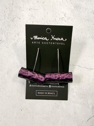 Tube Long Wire Drop Earrings, Dark Purple