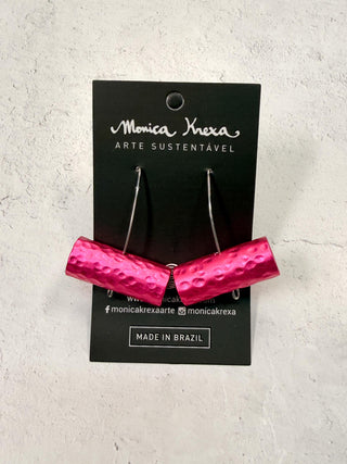 Tube Long Wire Drop Earrings, Fuchsia