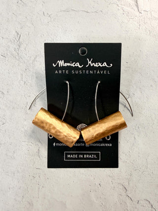 Tube Long Wire Drop Earrings, Soft Gold