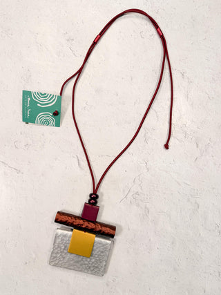 Venice Pendant Necklace, Burgundy/Brown/Silver