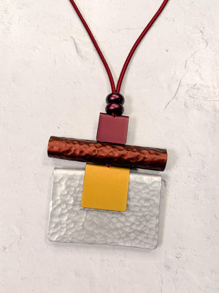 Venice Pendant Necklace, Burgundy/Brown/Silver
