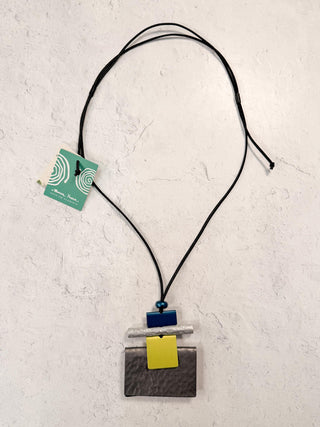 Venice Pendant Necklace, Gunmetal/Blue