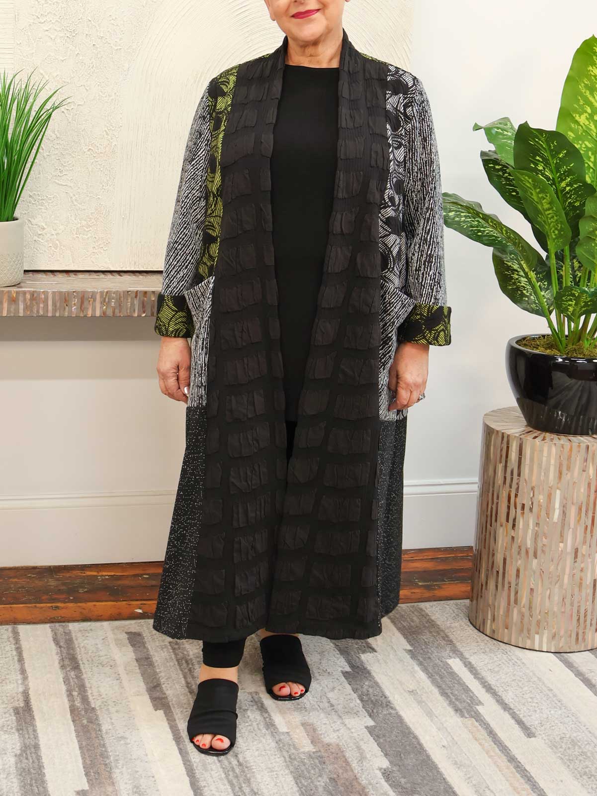 Moonlight Mixed Knit Duster Jacket, Black Multi - Statement Boutique