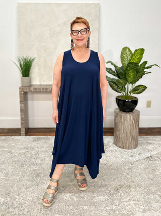 Moonlight Sleeveless Jumpsuit Dress, Navy - Statement Boutique