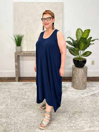 Moonlight Sleeveless Jumpsuit Dress, Navy - Statement Boutique