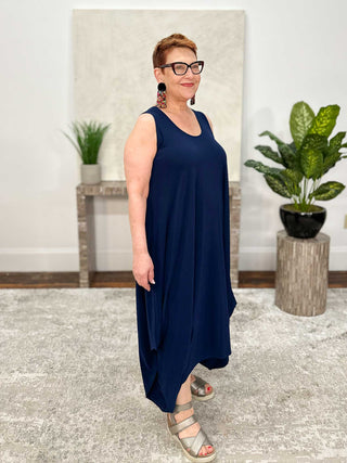 Moonlight Sleeveless Jumpsuit Dress, Navy - Statement Boutique