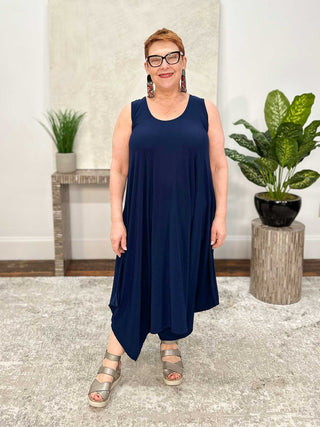 Moonlight Sleeveless Jumpsuit Dress, Navy - Statement Boutique