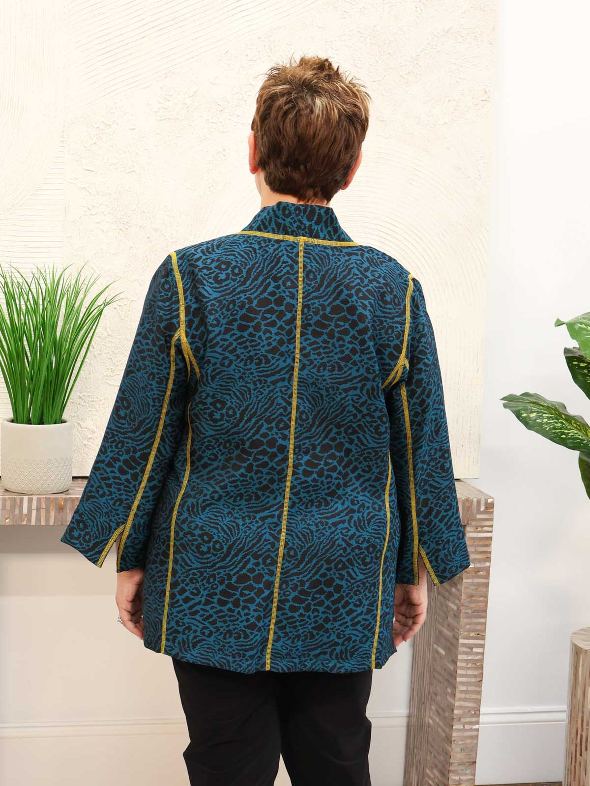 Moonlight Contrast Stitch Button Jacket, Turquoise/Black - Statement Boutique