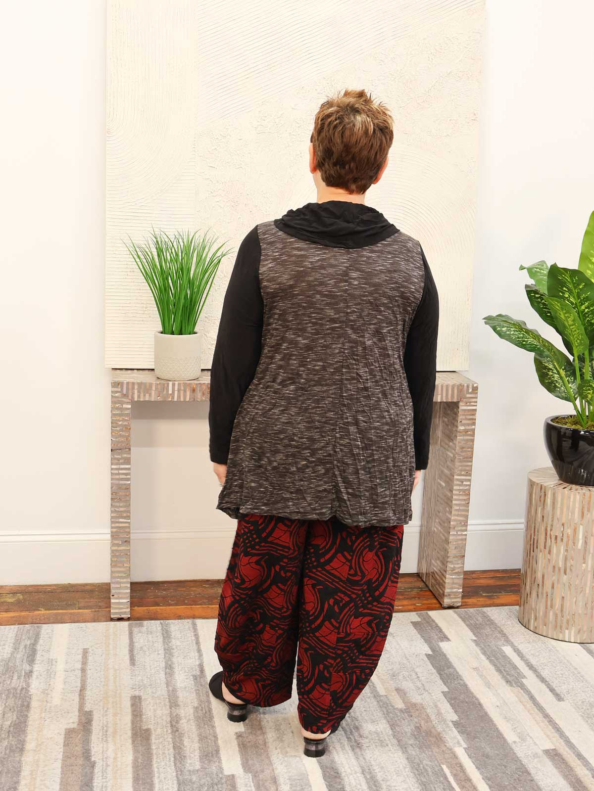 Moonlight Pattern Knit Lantern Pant, Red/Black - Statement Boutique