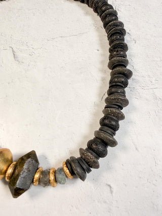 Black Bead Necklace with Gold Accent