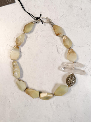 Green Opal Single Strand Necklace with Off Center Crystals