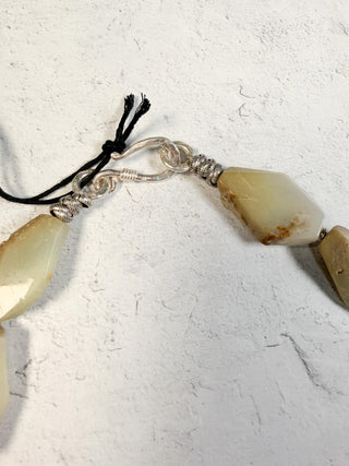 Green Opal Single Strand Necklace with Off Center Crystals