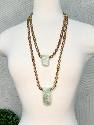 Brass Trade Beads with Large Cube Stones Necklace