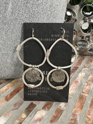 Double Silver Loops with Coin Earrings