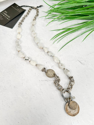 Large Moonstones with Coin Necklace