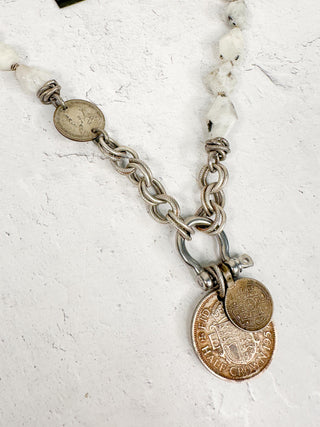 Large Moonstones with Coin Necklace