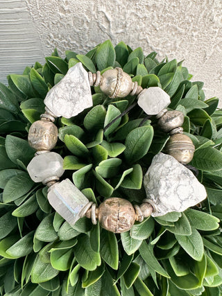 Large White Stone & Silver Beaded Statement Bracelet