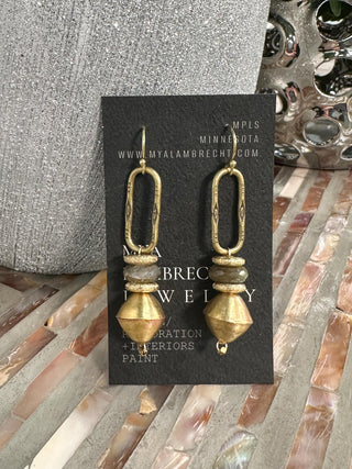 Oval Brass with Labradorite Drops Earrings