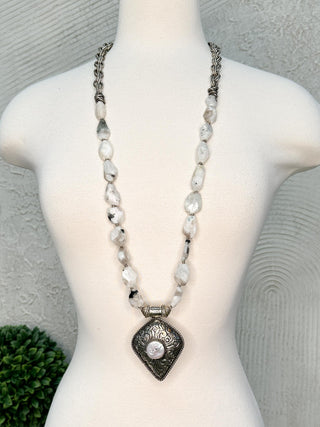 Silver Chain with Large Moonstones & Silver Pendant Necklace