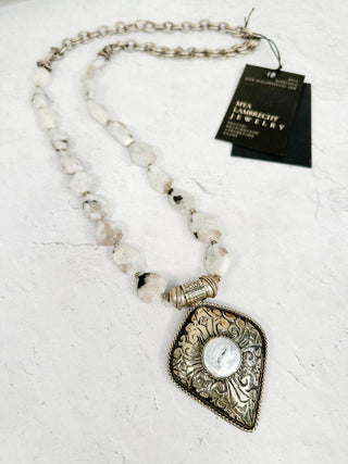 Silver Chain with Large Moonstones & Silver Pendant Necklace