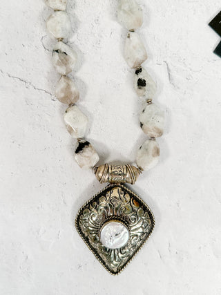 Silver Chain with Large Moonstones & Silver Pendant Necklace