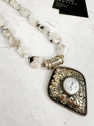 Silver Chain with Large Moonstones & Silver Pendant Necklace